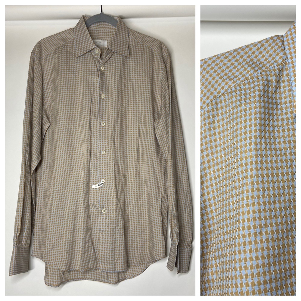 Prada Italy Men’s Size 40 US Medium Houndstooth Knit Long Sleeve Dress Shirt